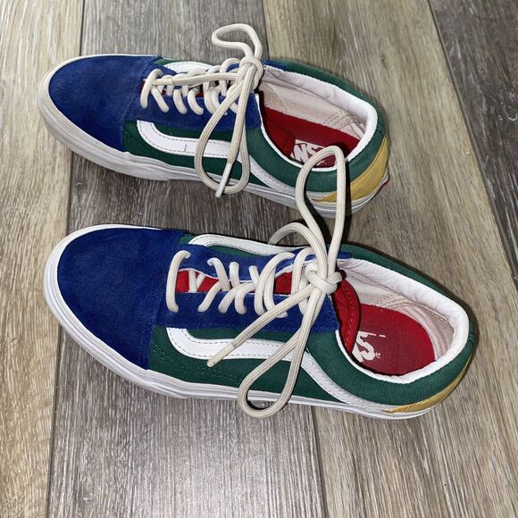 Vans Old Skool Size Mens 4.5 / Women’s 6 Blue Yellow Green Suede Sneaker Shoes - Picture 5 of 10